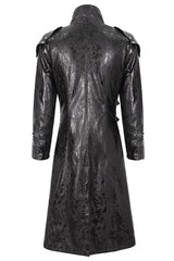 Black Stand Collar Multi Buckle Faux Long Leather Men's Punk Coat - Product - 10