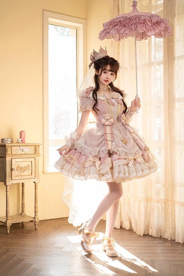 Pink [Girls' Day] Short Sleeves Multi-Layered Ruffle Bowknot Lace Sweet Lolita Dress 2 Versions - Product - 4