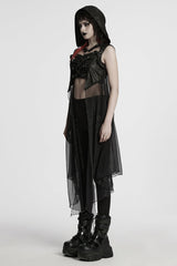 Black Sleeveless Hooded Mesh Women's Punk Harness Vest - Product - 2