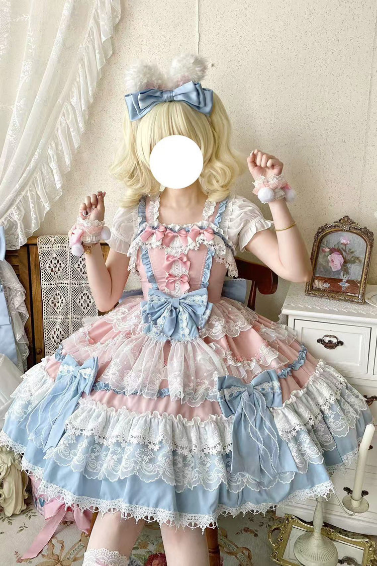 Blue Sleeveless Multi-Layered Ruffle Bowknot Lace Sweet Gorgeous Lolita Doll (Dress Only) detail view 3
