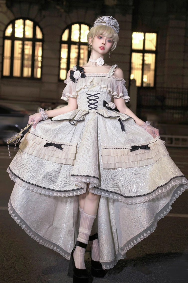 Ivory/Black [Tycoon's Daughter] Ruffle Bowknot Sweet Elegant Princess Lolita Jsk Dress - Ivory/Black - 1