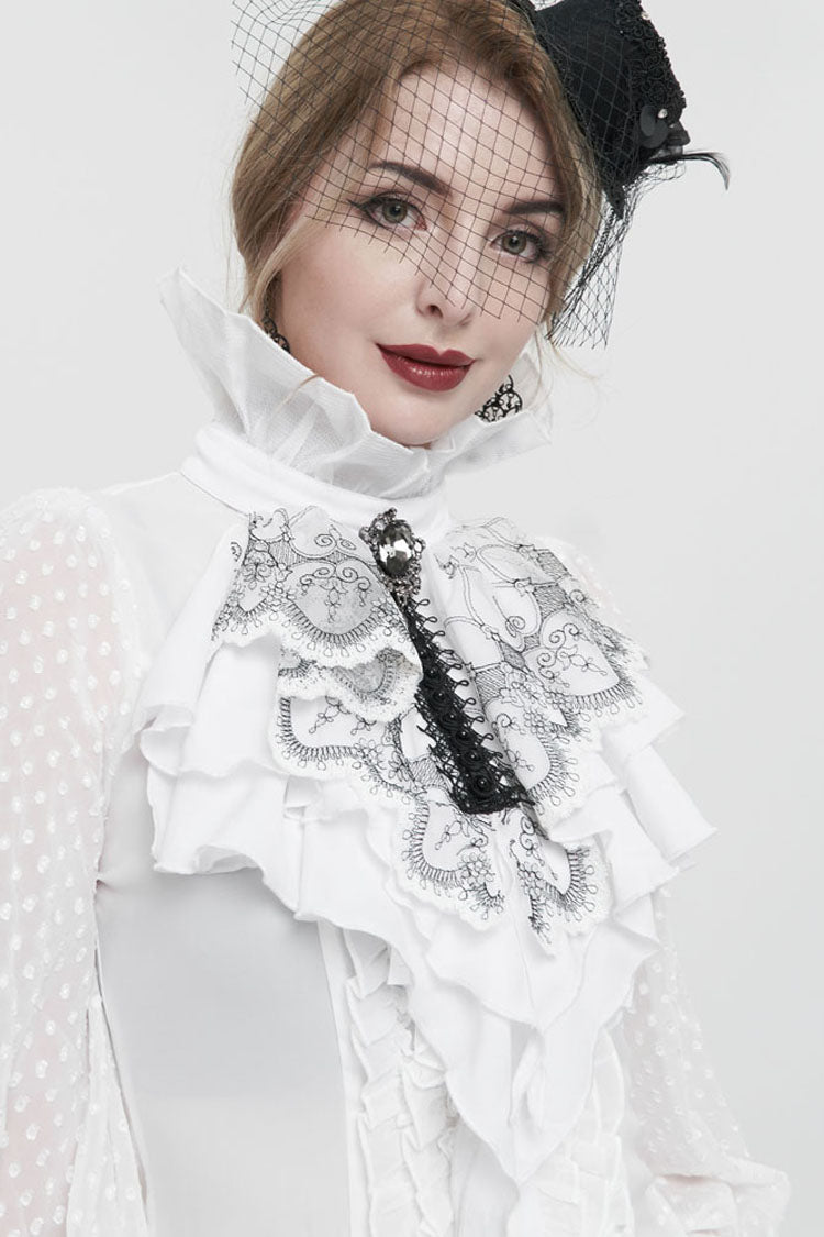 Black Ruffle Embroidered Chiffon Three Dimensional Lace with Beads In The Middle Women's Gothic Bow Tie - Product - 6