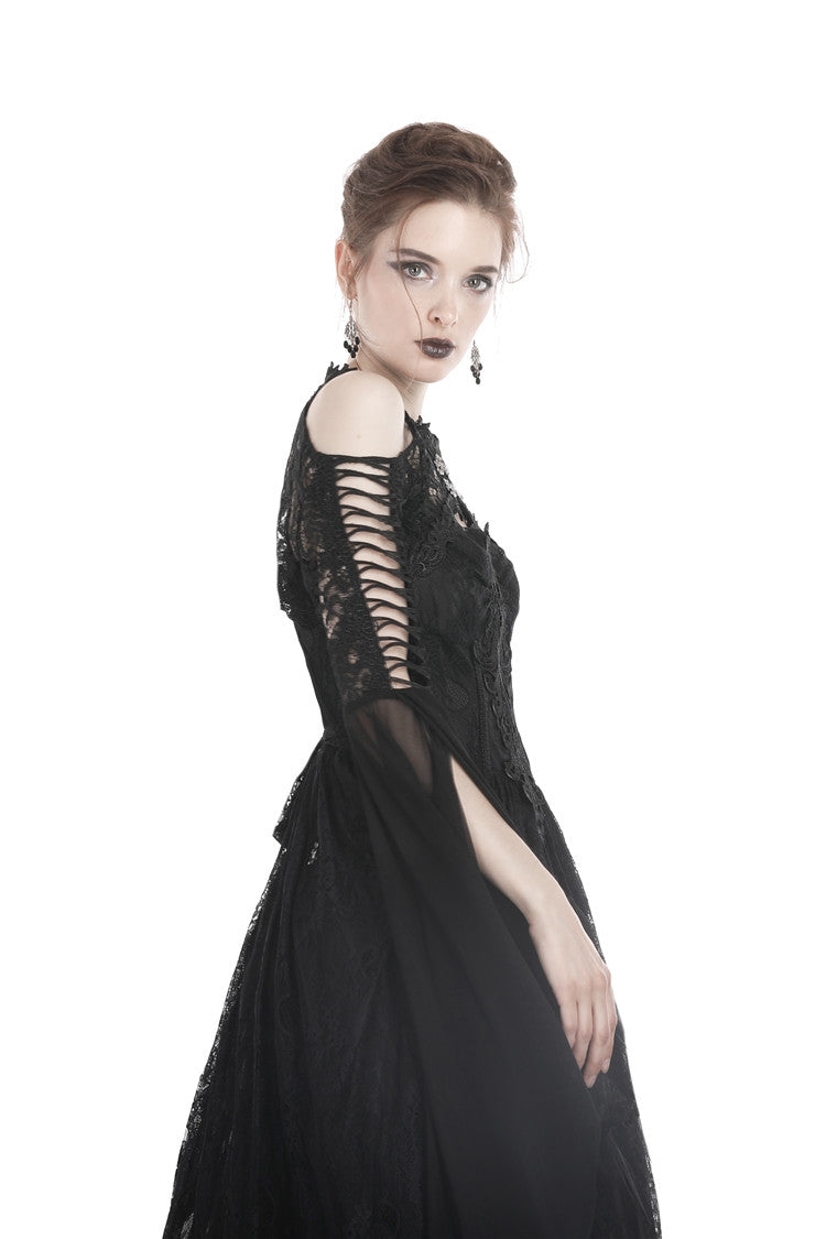 Black Off Shoulder Sheer Lace Long Trumpet Chiffon Sleeves Cut-Out Women's Gothic Capelet - Product - 2