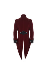 Red Stand Collar Lace Splice Swallow Tailed Men's Gothic Coat - Product - 10