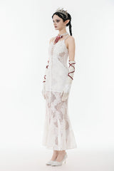 White Sleeveless Lace Lace-Up Women's Gothic Slip Dress Mermaid Wedding Dress - Product - 9