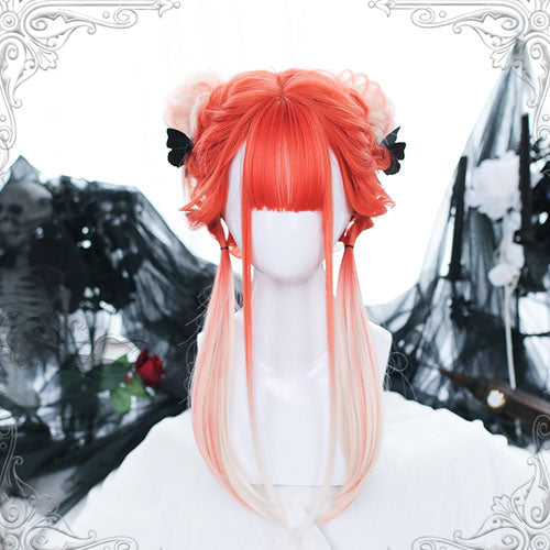 Orange Gradient Long Straight Sweet Lolita Wigs - Orange - 1