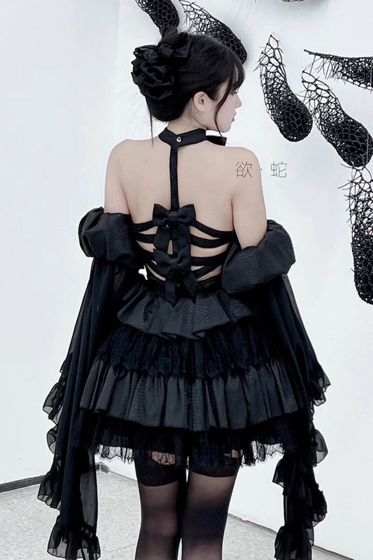Desire Snake Halterneck Multi-layer Ruffle Lace Gothic Lolita Dress 2 Colors - Product - 4