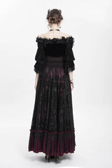 Red Jacquard Embroidery Buckle Tassels Women's Gothic Long Skirt - Product - 14