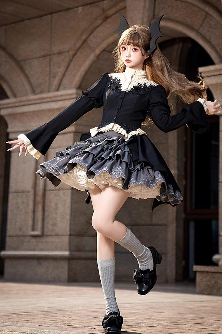 Black [Eternal Night Feast] Multi-Layered Ruffle Lace Gothic Princess Lolita Top and Skirt Set - Product - 8