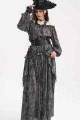 Grey Buckle-up Halterneck Long Sleeves Women's Gothic Blouse - Product - 4