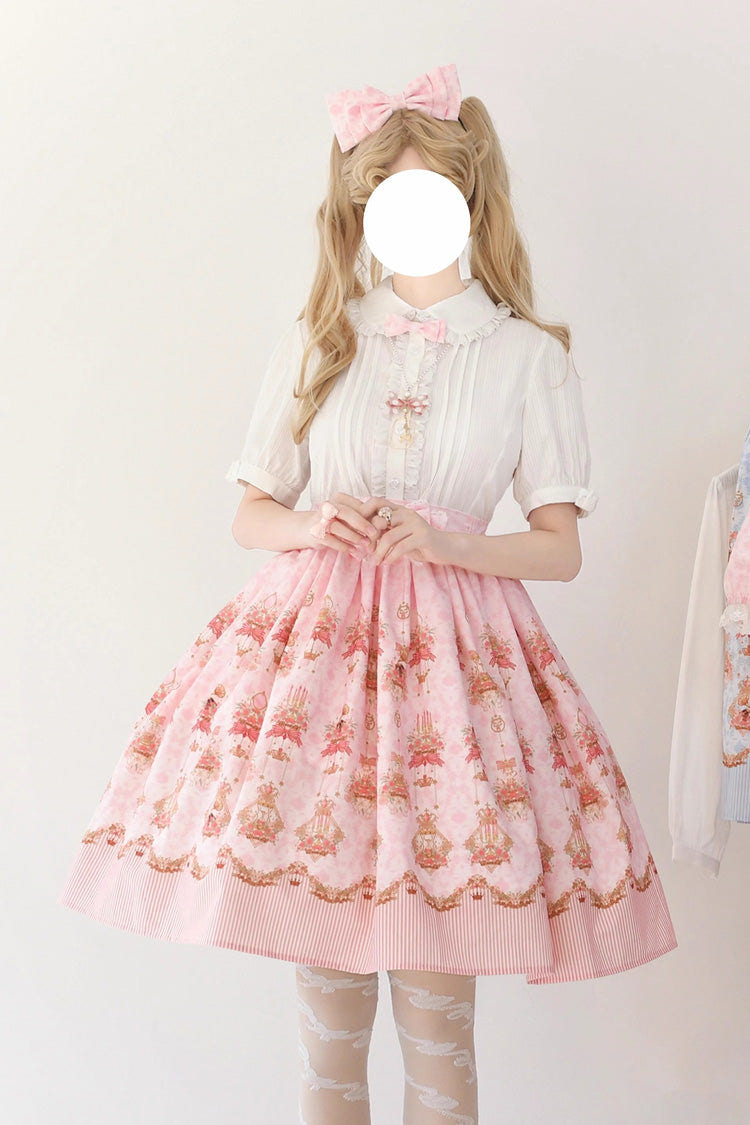 ピンク [Rose Garden Rabbit] プリント フリル リボン スウィートロリータ ワンピース 商品画像