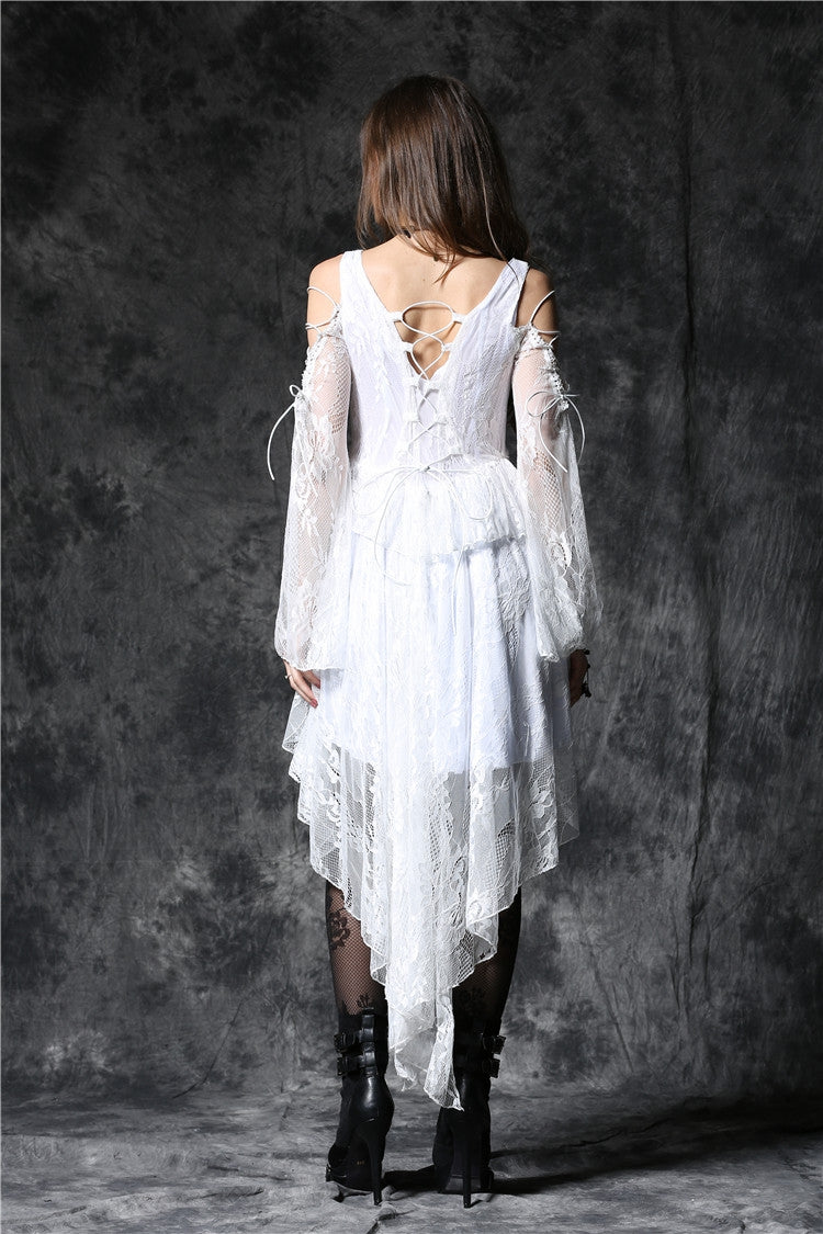 White Square Collar Sleeveless Overlay Embroidered Lace Women's Gothic Dress - Product - 3