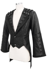 Black V Collar Wide Sleeves Swallowtail Fitted Leather Mens Gothic Coat - Product - 5