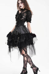 Black Cross Chain Ruffle Lace Irregular Hem Women's Gothic Skirt - Product - 10