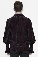 Black And Red Velvet Lantern Sleeves Loose Mens Gothic Blouse - Product - 3