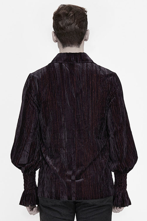 Black And Red Velvet Lantern Sleeves Loose Mens Gothic Blouse - Product - 3