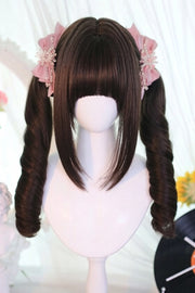 Parrucca Twintail Sweet Tea Cool Brown Sweet Lolita con riccioli romani vista frontale