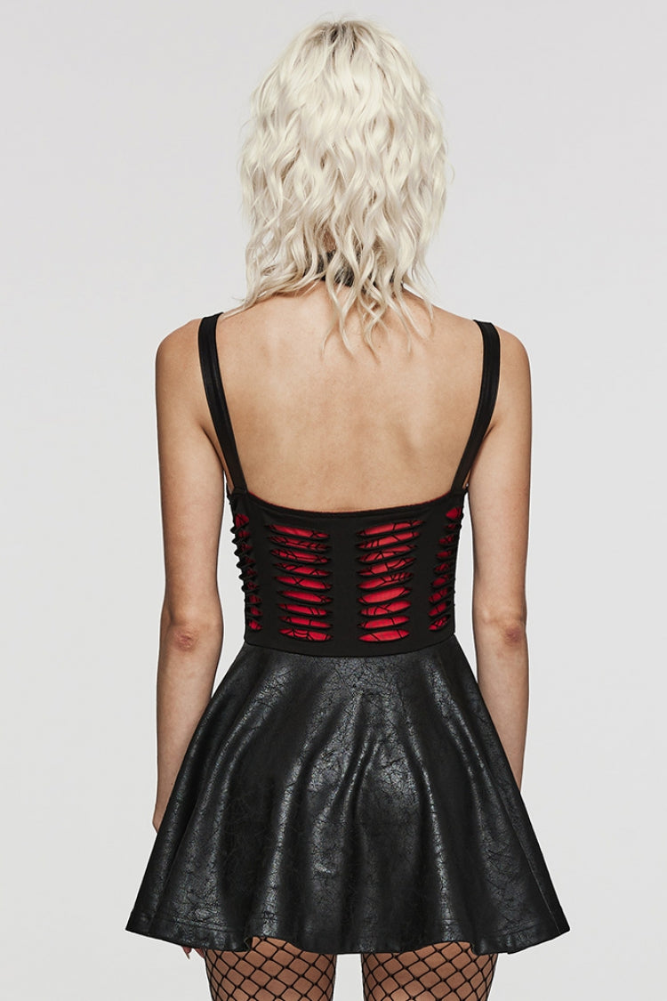Sleeveless Stitching Spider Web Ripped Women's Gothic Dress 3 Colors - Product - 19