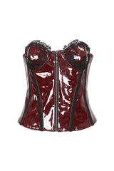 Red Lace Splice Patent Leather Women's Punk Overbust Corset - Product - 7