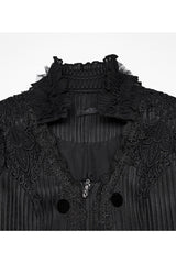 Black Gothic Lace Jacquard Double Row Velvet Button Metal Zip Back Lace Up Women's Jacket - Product - 8
