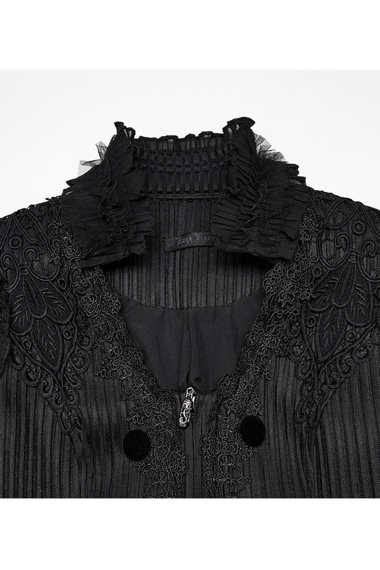 Black Gothic Lace Jacquard Double Row Velvet Button Metal Zip Back Lace Up Women's Jacket - Product - 8