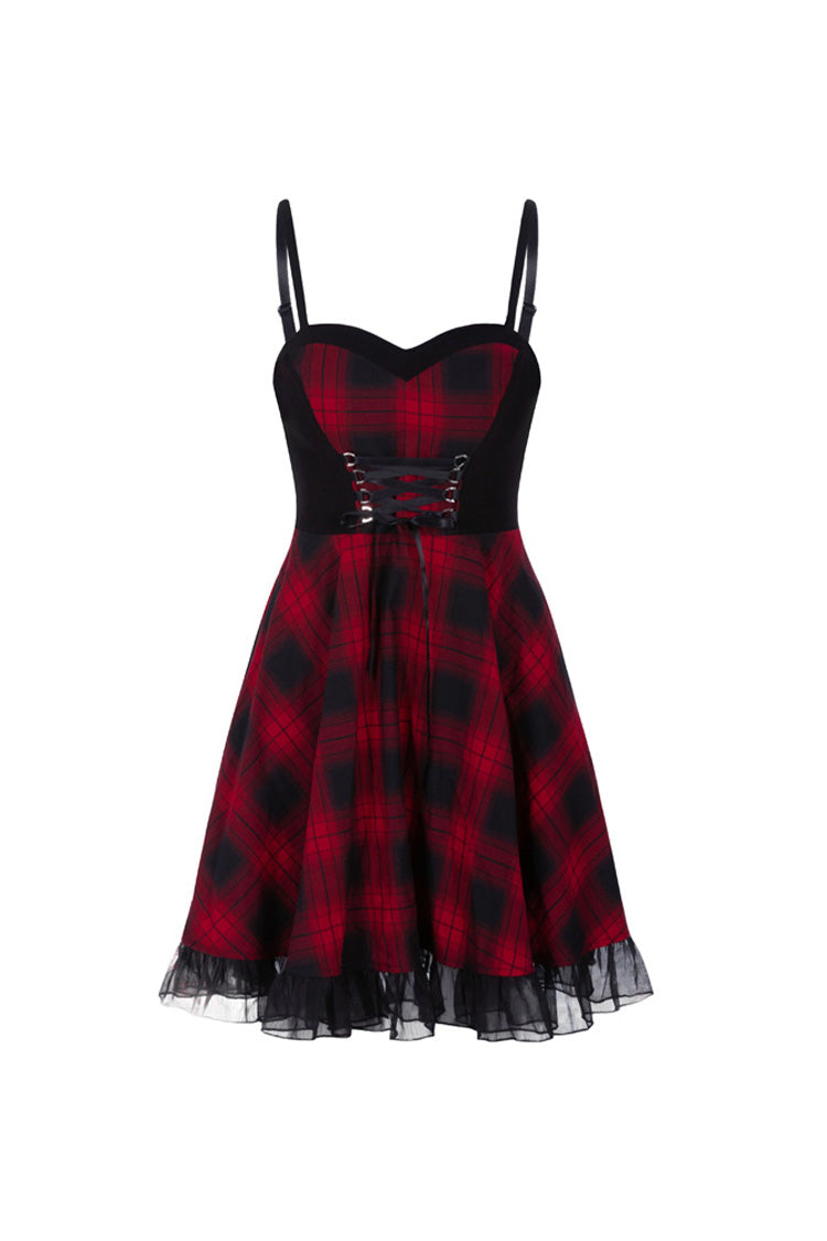 Lattice Plaid Stitching Binding Women's Steam Punk Strap Dress - Product - 9