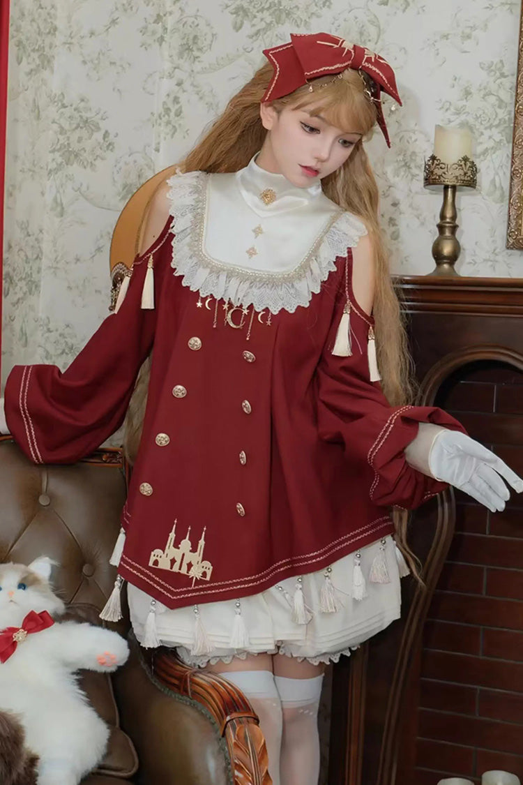 Red [Starry Night] Long Sleeves Ruffle Embroidery Sweet Princess Lolita Dress Full Set - Product - 8