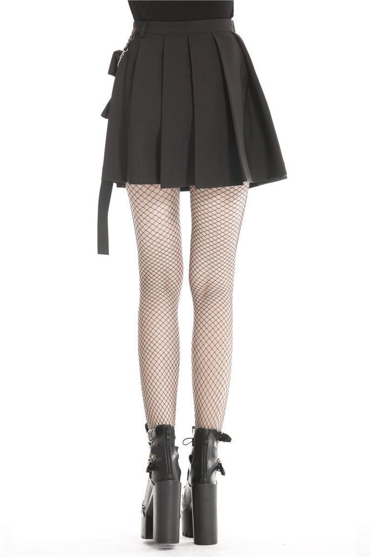 Black Zippered Pleated Women's Punk Casual Mini Skirt with Side Bag - Product - 4