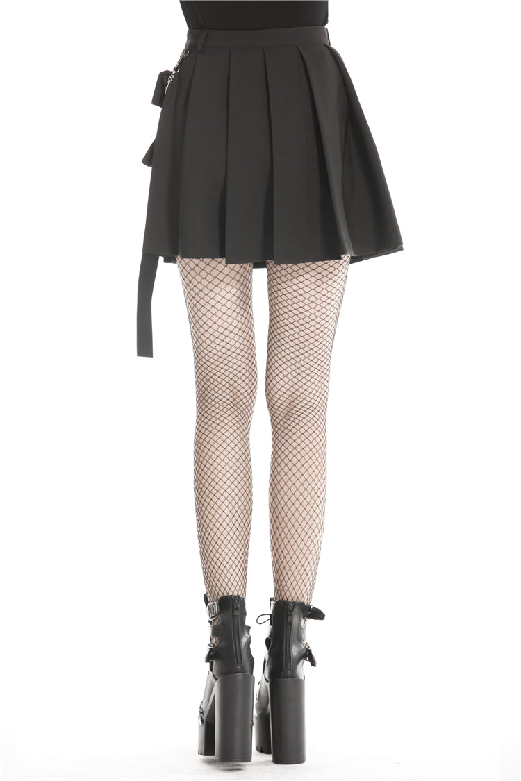 Black Zippered Pleated Women's Punk Casual Mini Skirt with Side Bag - Product - 4
