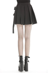 Black Zippered Pleated Women's Punk Casual Mini Skirt with Side Bag - Product - 4