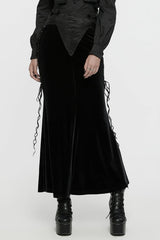 Black Ruffle Rose Embroidery Lace-Up Women's Gothic Fishtailed Skirt - Product - 2