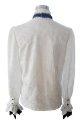 White Shining Rose Print Lace Cuff Mens Gothic Blouse - Product - 6