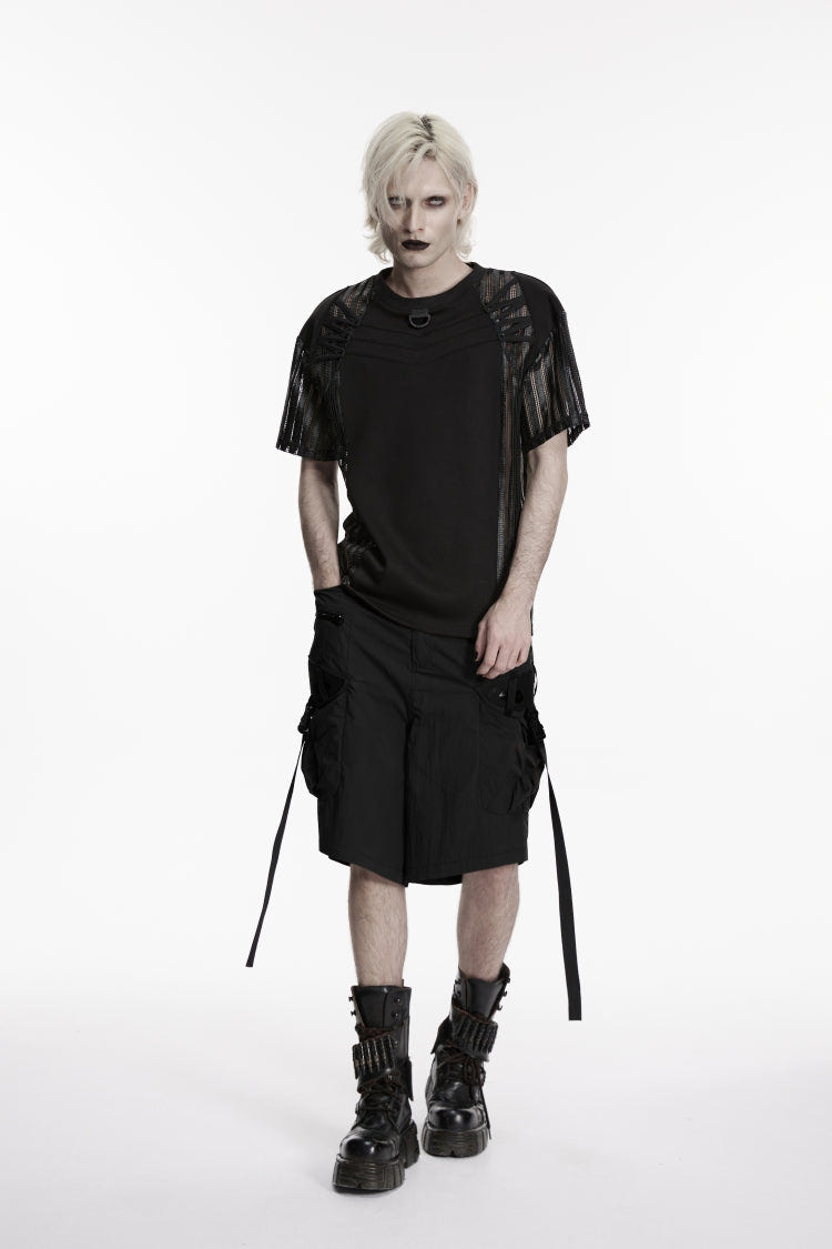 Black Buckled Men's Punk Shorts WIth Big Pocket - Product - 4