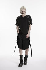 Black Buckled Men's Punk Shorts WIth Big Pocket - Product - 4