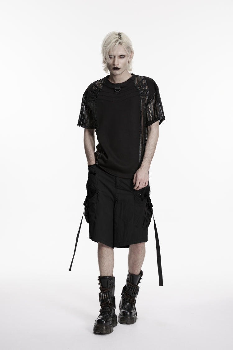 Black Buckled Men's Punk Shorts WIth Big Pocket - Product - 4