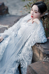Fairy-Like Ancient Chinese Inspired Long Sleeves Embroidered Casual Hanfu Dress Set 3 Colors - Product - 11