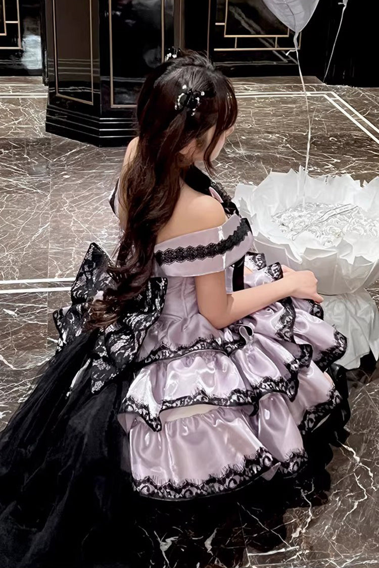 Purple [Love Poems of the Heart] Sleeveless Triple-Layered Ruffled Lace Lace-Up Sweet Lolita Jsk Dress - Product - 11