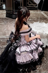 Purple [Love Poems of the Heart] Sleeveless Triple-Layered Ruffled Lace Lace-Up Sweet Lolita Jsk Dress - Product - 11