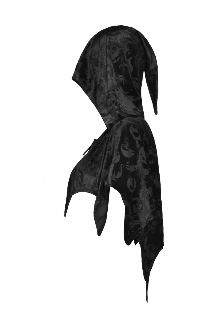 Black Skull Printed Front Lace-Up Women's Gothic Velvet Cape with Hood - Product - 17