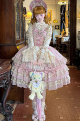 Pink [Crown of Gems] Triple-Layered Ruffle Bowknot Lace Sweet Gorgeous Lolita Jsk Dress - Product - 7