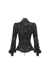 Black Leather lapel Heart Cutout Puff Sleeved Women's Gothic Shirt - Product - 6
