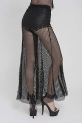 Black Spliced Mesh Studded Women's Punk Pants - Product - 12