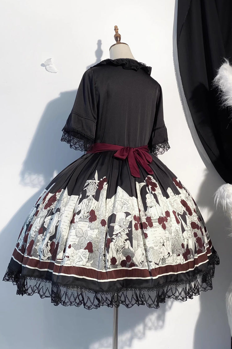 Black [Alice of the Asylum] Print Bowknot Lace Gothic Lolita Dress 2 Versions - Product - 15