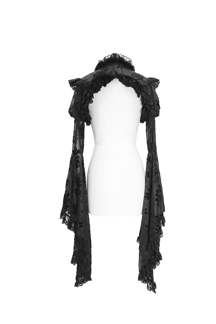 Black Transparent Lace Trim Big Trumpet Sleeve 3D Flower Rabbit Fur Lace Women's Gothic Shawl - Product - 6