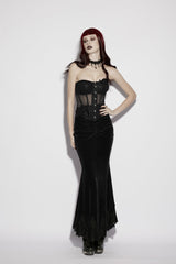 Black Embroidered Lace Lace-Up Slim Sheer Strappy Women's Gothic Corset - Product - 7