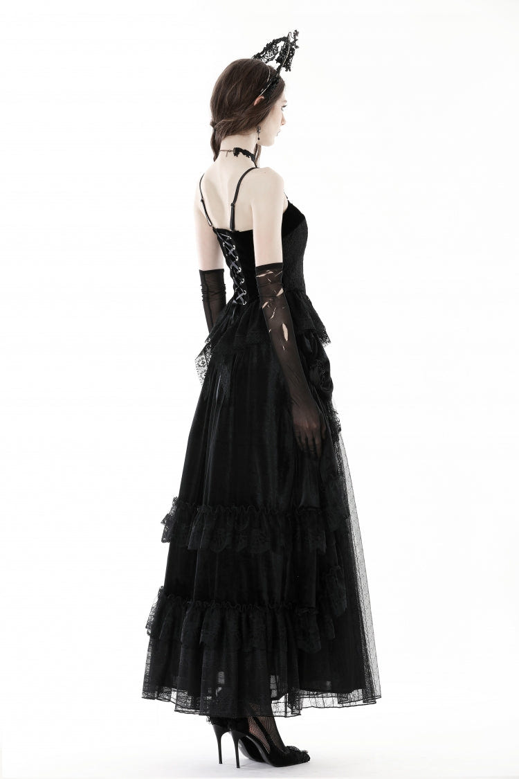Black Sleeveless Floral Embroidered Velvet Women's Gothic Corset - Product - 4