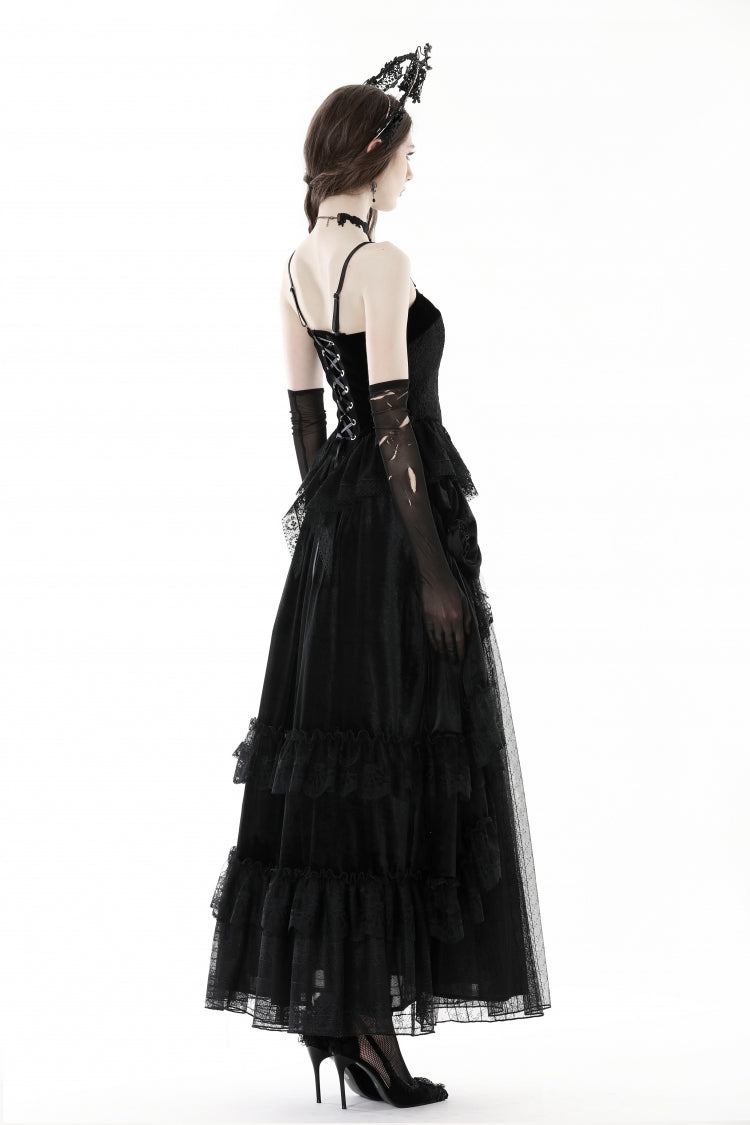Black Sleeveless Floral Embroidered Velvet Women's Gothic Corset - Product - 4
