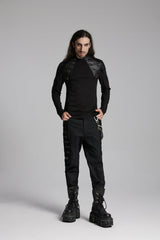 Black Round Collar Long Sleeves Mesh Pleated Loop Men's Punk Blouse - Product - 4
