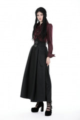 Black High Waisted Women's Gothic Pleated Long Skirt - Product - 9