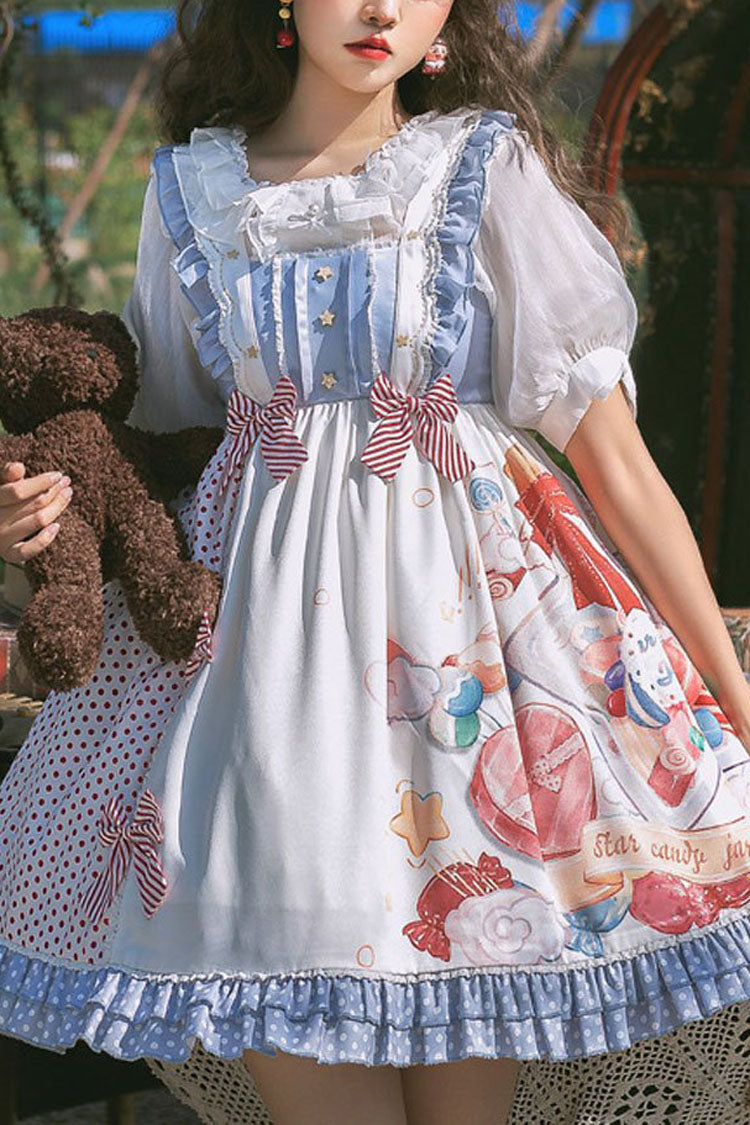 Candy Print Star Buttons Sweet Lolita JSK Dress - blue - 4